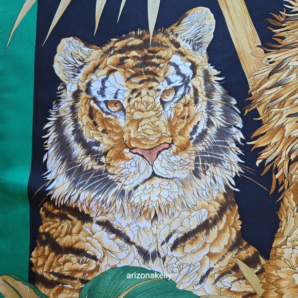 Salvatore Ferragamo Silk Carré Scarf Big Cats, Fox, Bird in Floral Style Jungle - Picture 6 of 16